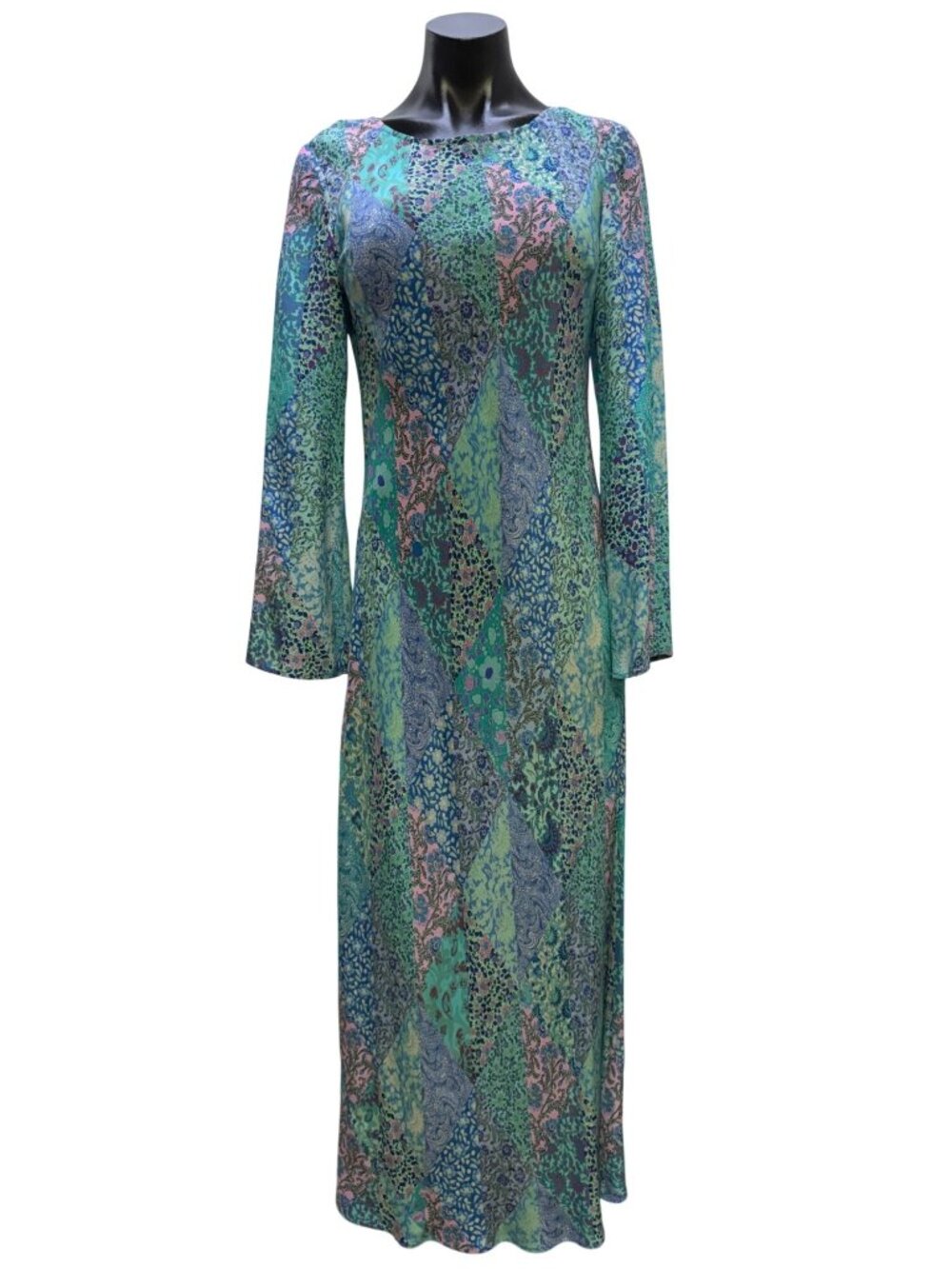 Rixo Turquoise Multi-Print Long-Sleeve Dress S